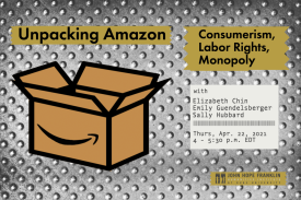 Unpacking Amazon event fllyer with graphic of open box with Amazon logo on it Unpacking Amazon event fllyer with graphic of open box with Amazon logo on it